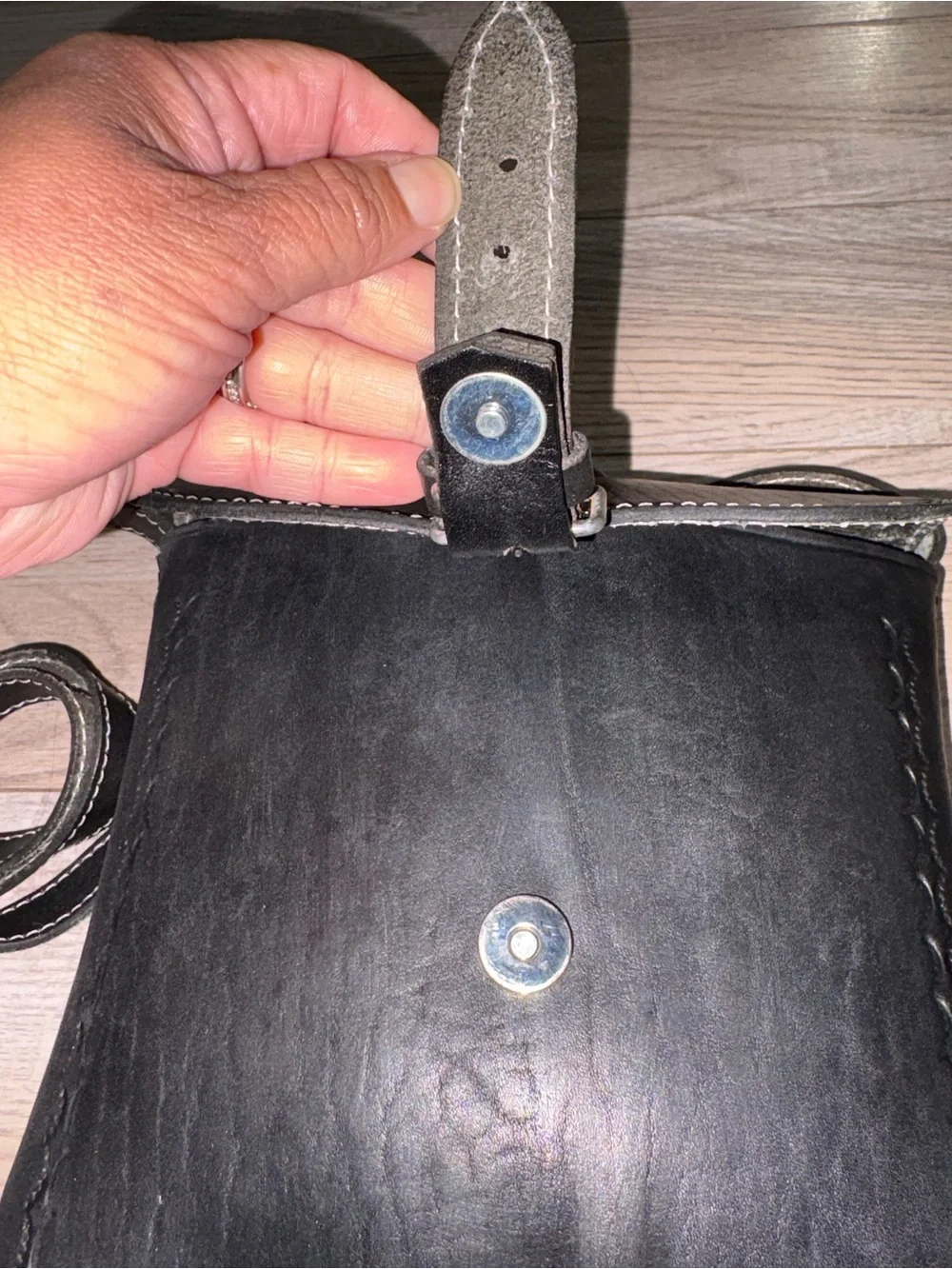 Classic Black Leather Buckle Crossbody - Picture 5 of 11